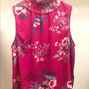 Magenta silk sleeveless floral blouse